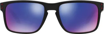 Oakley Holbrook solbriller med sort innfatning og blå speilglass, sett forfra.